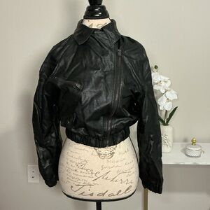 Fashion Nova Black Leather Bomber Jacket